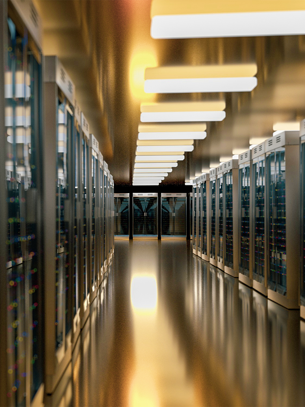 Servers in the interior of a data center