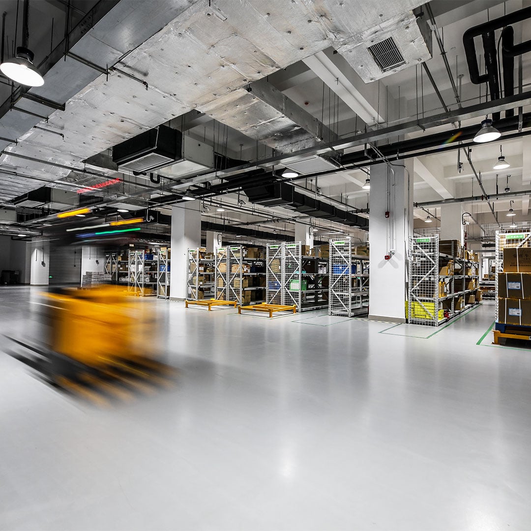 Forklift in a warehouse