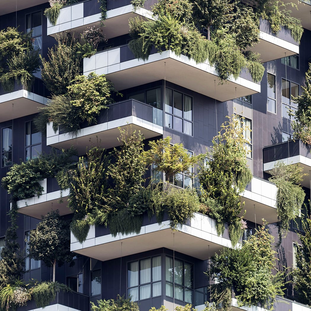 Modern multifamily building with external greenery