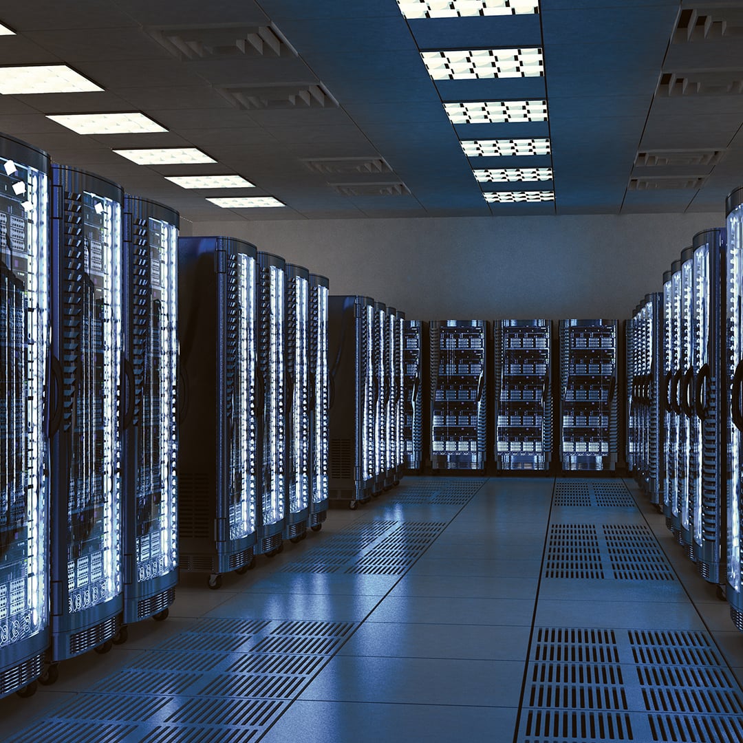 Data center server racks representing mid-market core+ infrastructure investment