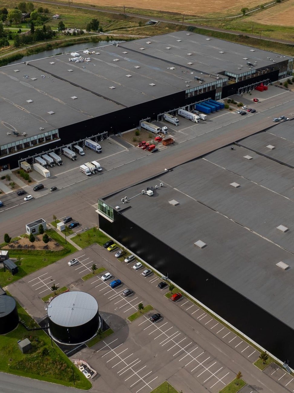 Aerial of Greve Distribution Center in in Greater Copenhagen, Denmark