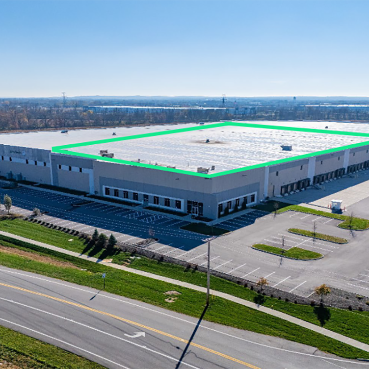 Aerial view of Canal Crossing Building 2, a 130,629 SF Class A industrial warehouse with front-load configuration and 36-foot clear height in Canal Winchester, Ohio