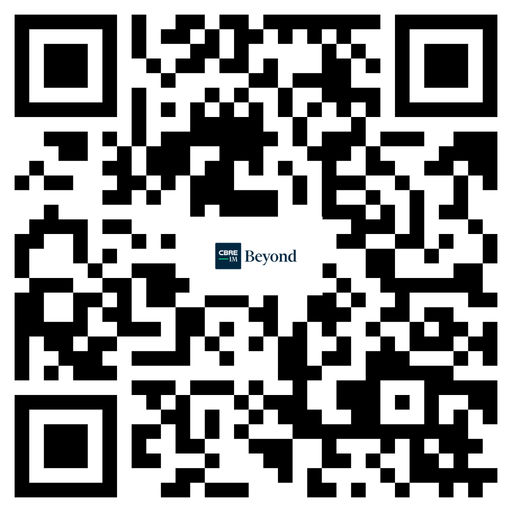 QR code for accessing the CBRE Investment Management Beyond dashboard and downloading the CBRE IM app