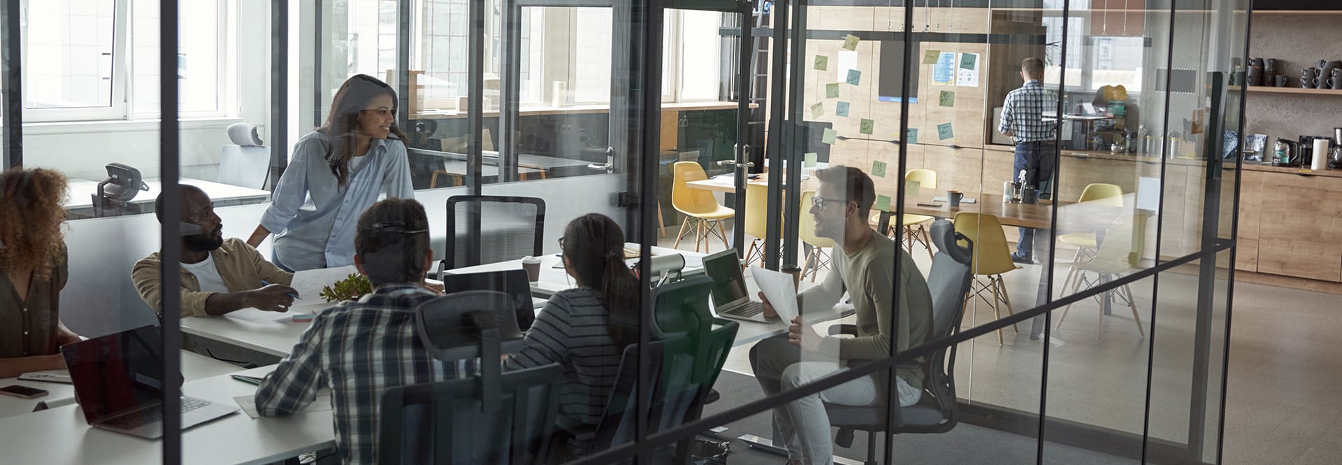 A group meeting within an office