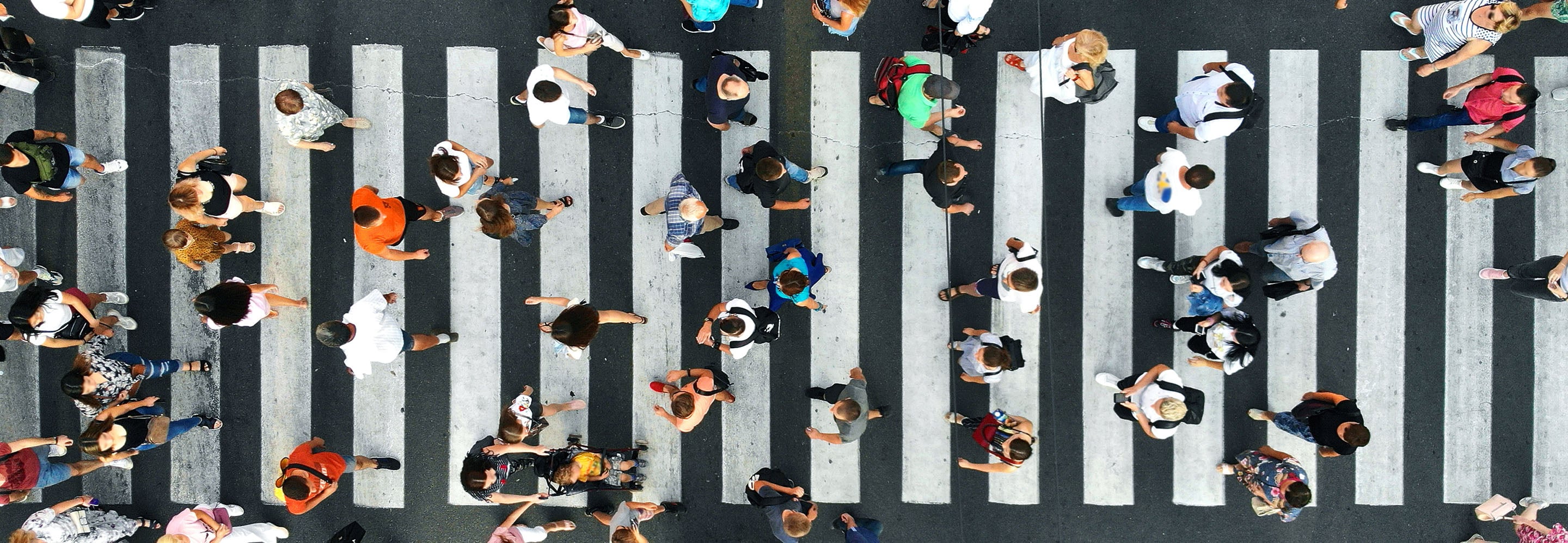 Overhead of a busy crosswalk