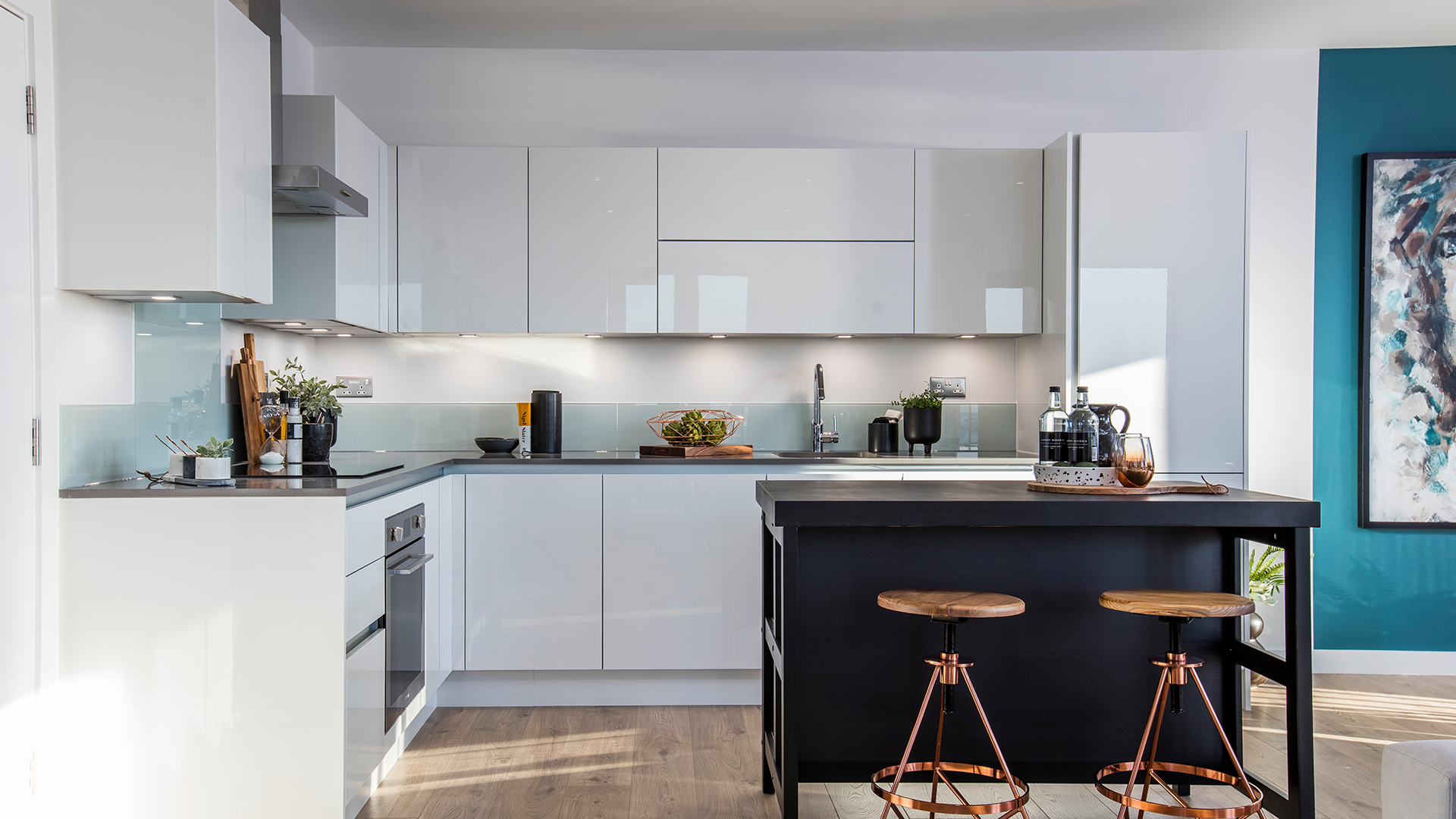 Interior photograph of a kitchen at Gallions Point.