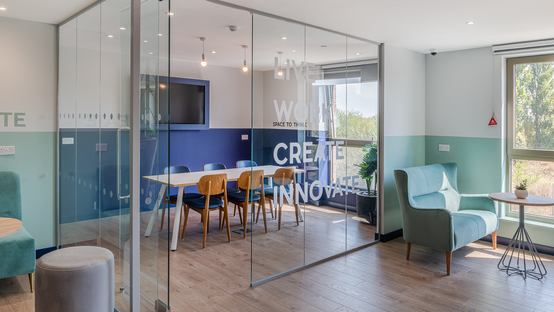 Interior photograph of an office.