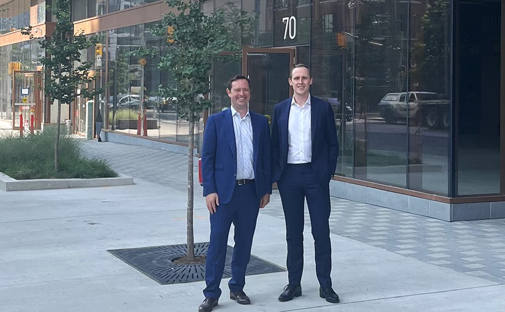 Alex Edmison and Jackson Turner in front of the future Equinox space in King West.