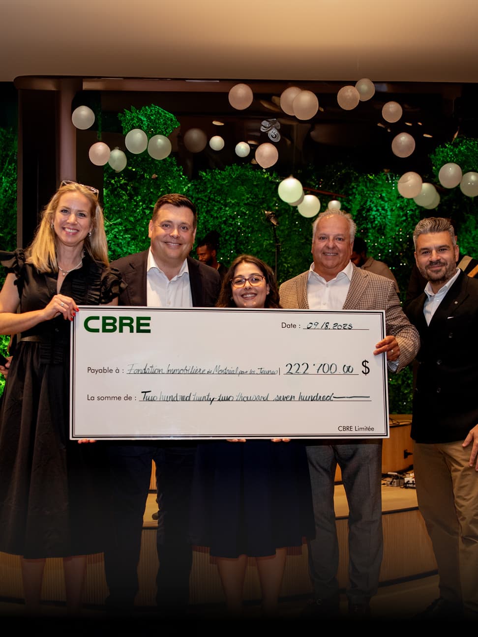 Montreal Real Estate Foundation for Kids charity cheque