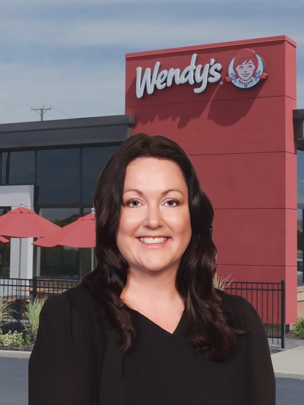 Profile of Nikki Poole in front of Wendy's restaurant