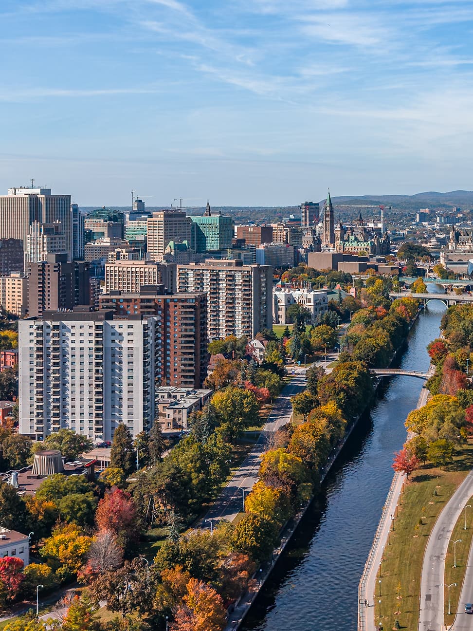 The Ottawa skyline including the Rideau Canal and Parliament Buildings