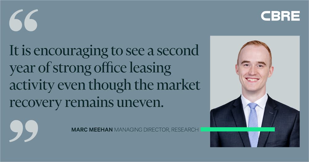 It is encouraging to see a second year of strong office leasing activity even though the market recovery remains uneven. - Marc Meehan