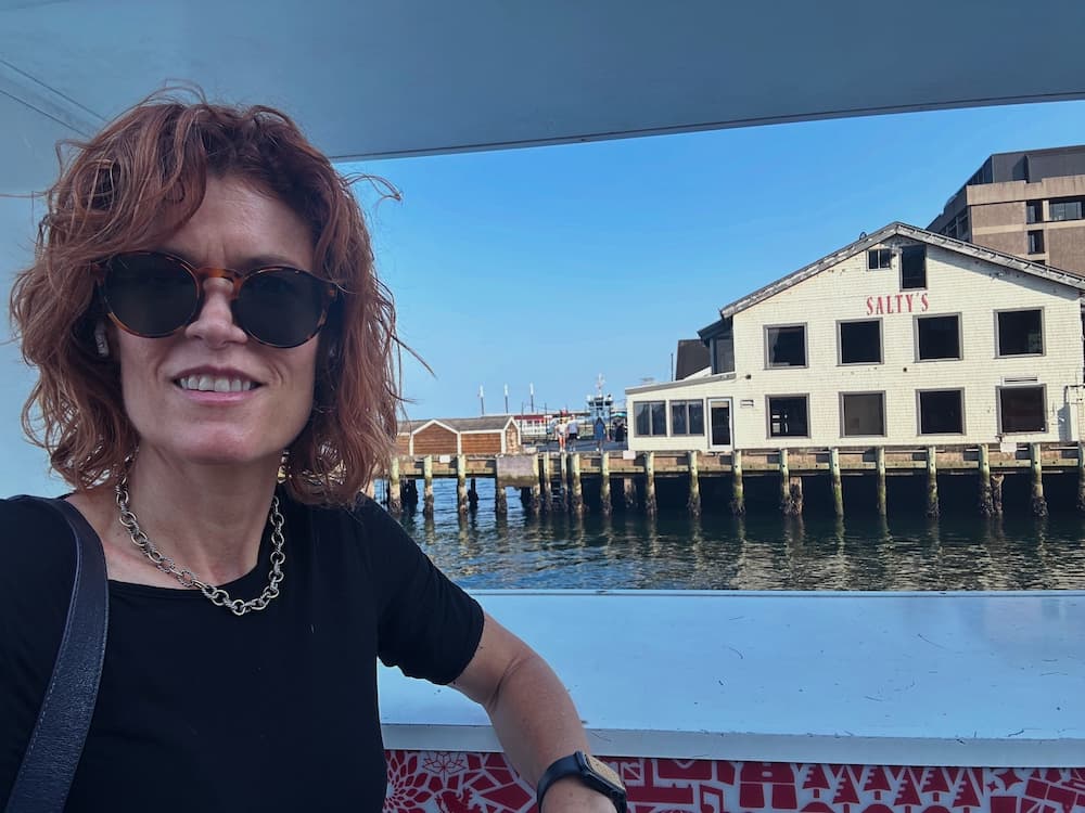 Rebecca Godfrey in front of Salty's restaurant in Halifax