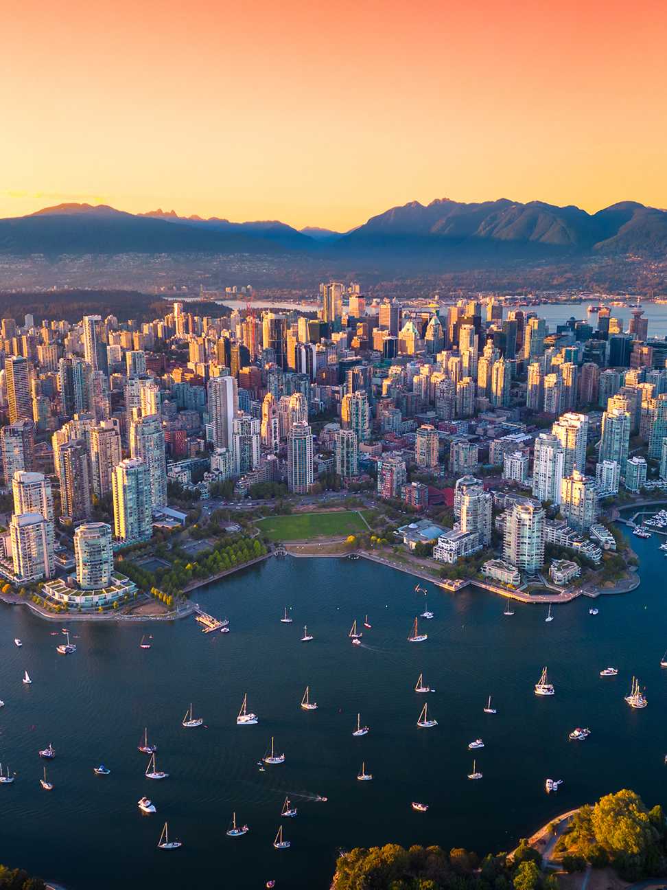 Vancouver skyline at dawn with harbour view