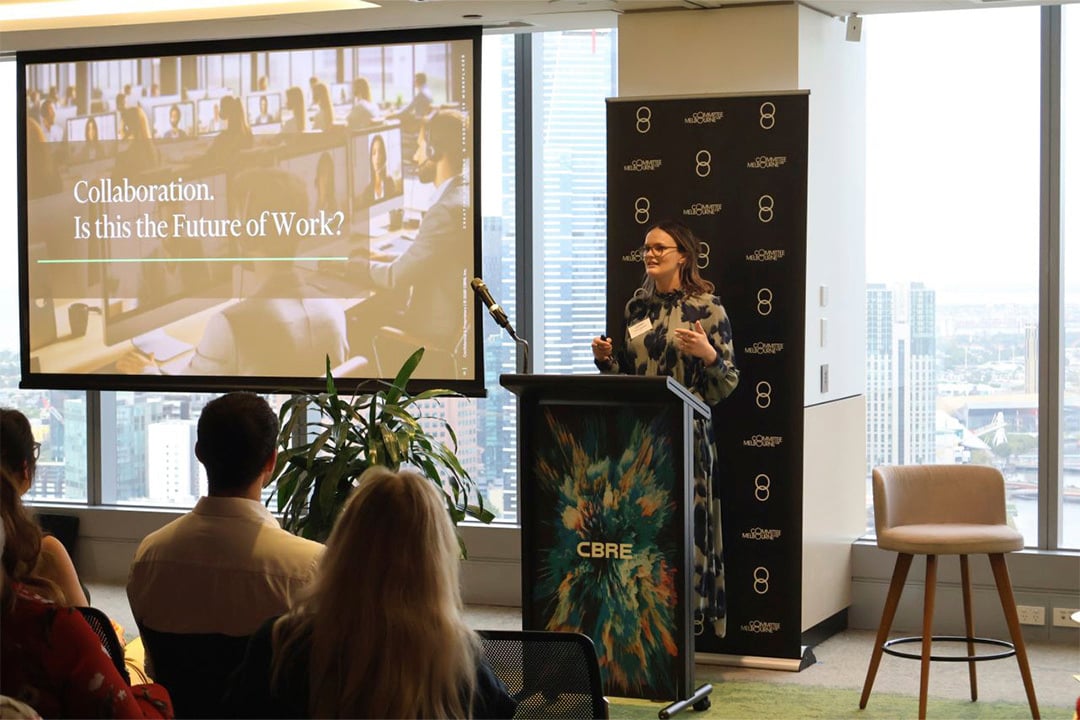 Felicity Marshall speaking at a CBRE event about the future of work.