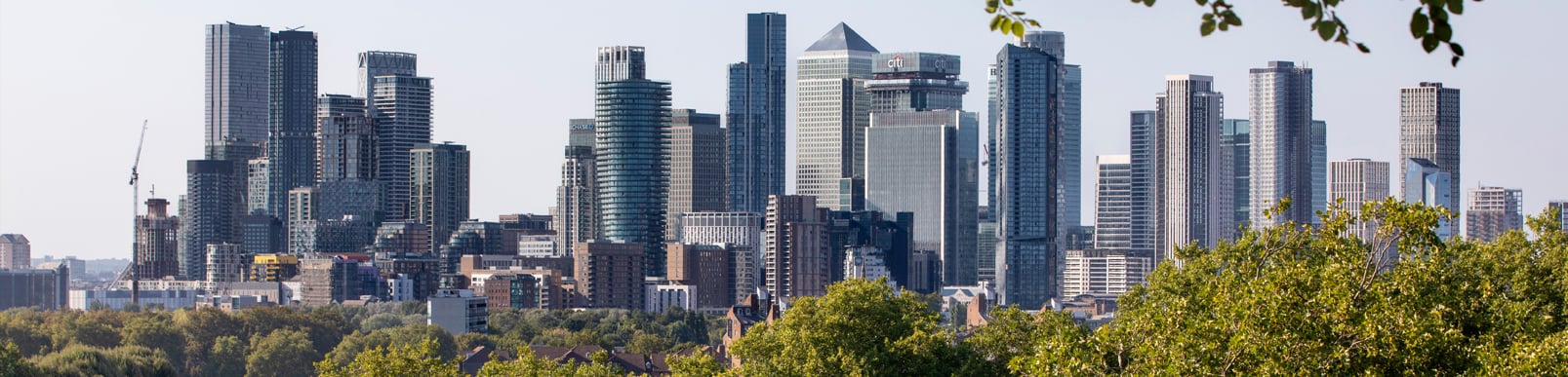 Canary wharf skyline with skyscrapers