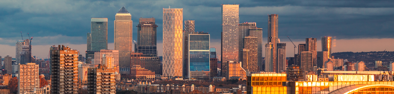 Canary wharf skyline with skyscrapers