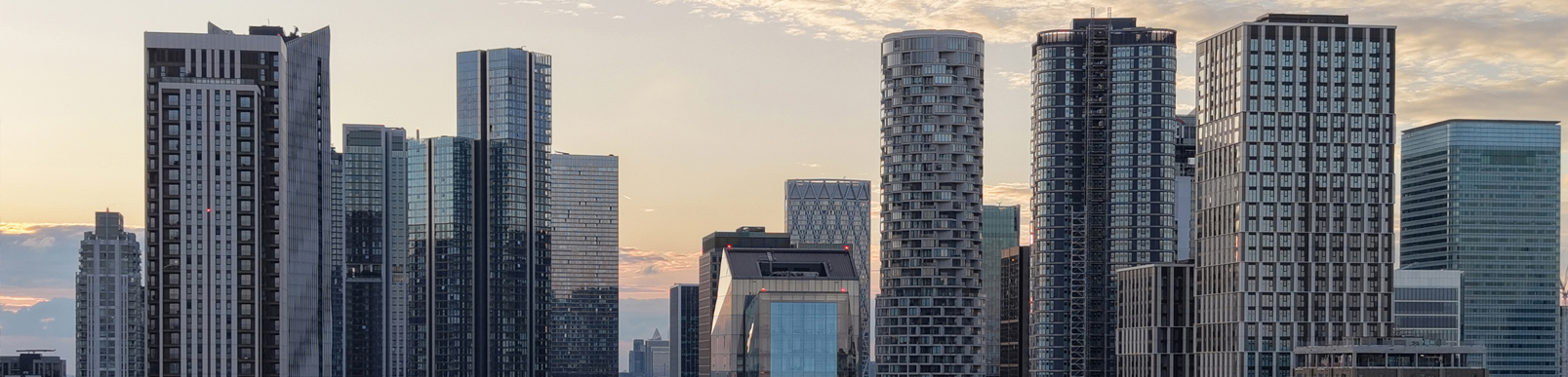 Canary wharf skyline with skyscrapers