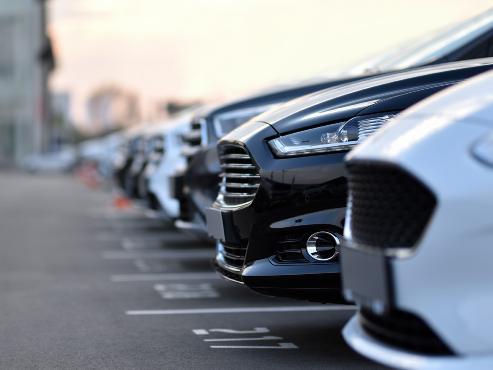 Full car outdoor parking in selective focus