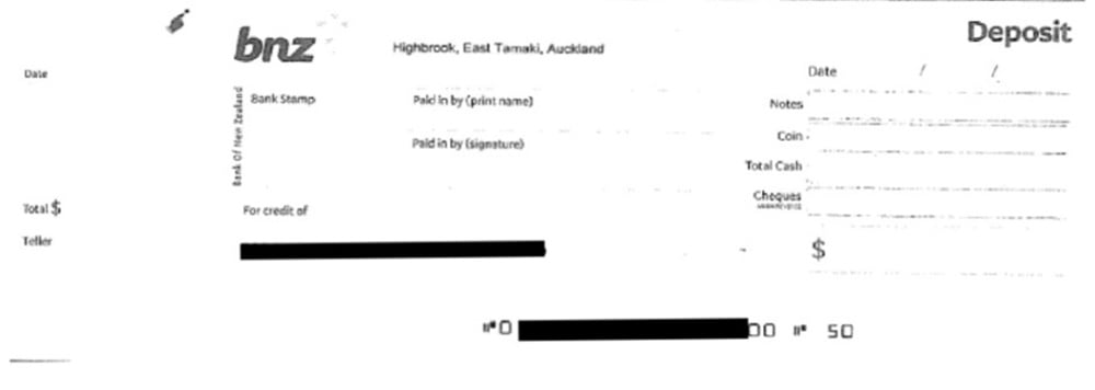 New Zealand bank issued document