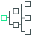 Line icon of a branching hierarchy diagram representing hub and spoke strategies