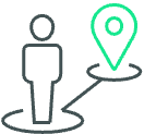 Line icon of a person beside a location pin representing talent location strategies