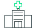 Hospital icon with medical cross representing CBRE building records and compliance documentation for healthcare facilities