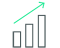 Rising bar chart icon representing CBRE unlocking the power of clean, AI-ready corporate real estate data