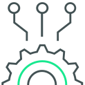 Line icon of a gear with connected nodes representing AI readiness and data infrastructure