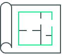 Line icon of a floor plan blueprint representing occupancy and space analytics