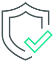Line icon of a shield with a checkmark representing portfolio data governance
