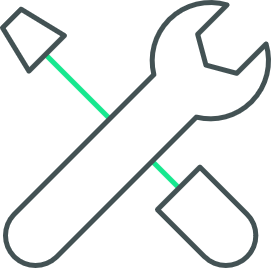 Wrench and cold storage room icon representing CBRE custom, modular construction for thermal build projects.