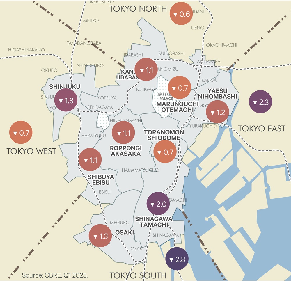 20250704Vacancy Rate by Area in Tokyo 23 Wards yoyEN