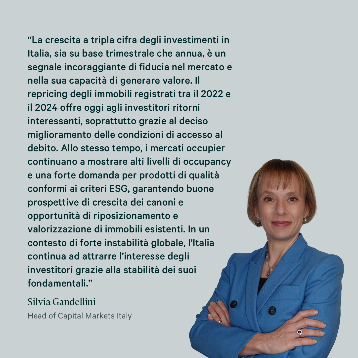 silvia gandellini di cbre italy, commento su investimenti nel mercato immobiliare italiano
