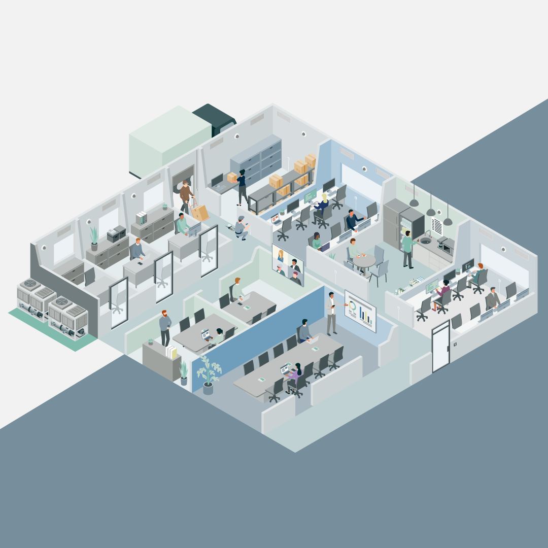 isometric illustration of office floorplan