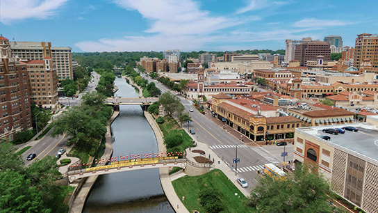 Aerial of Missouri River in Kansas City, MO