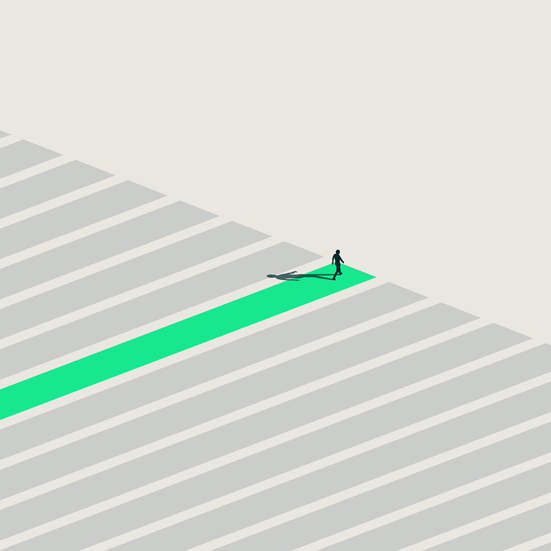 Abstract illustration of a person walking on a bright green path, symbolizing clear direction and growth in commercial real estate.