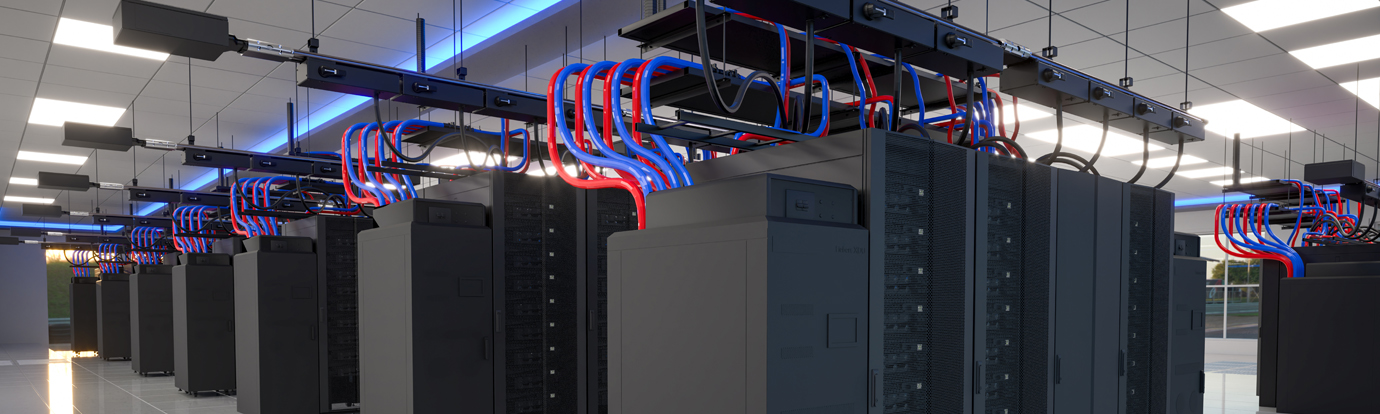 Server Room with Rows of Server Cabinets.3D rendering. 