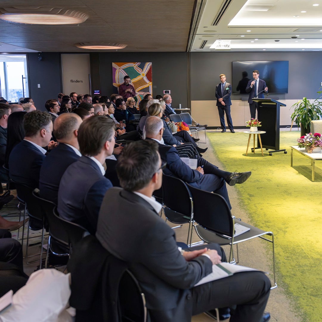 Andrew Purdon gives a presentation at the Living Imperatives event in Melbourne.