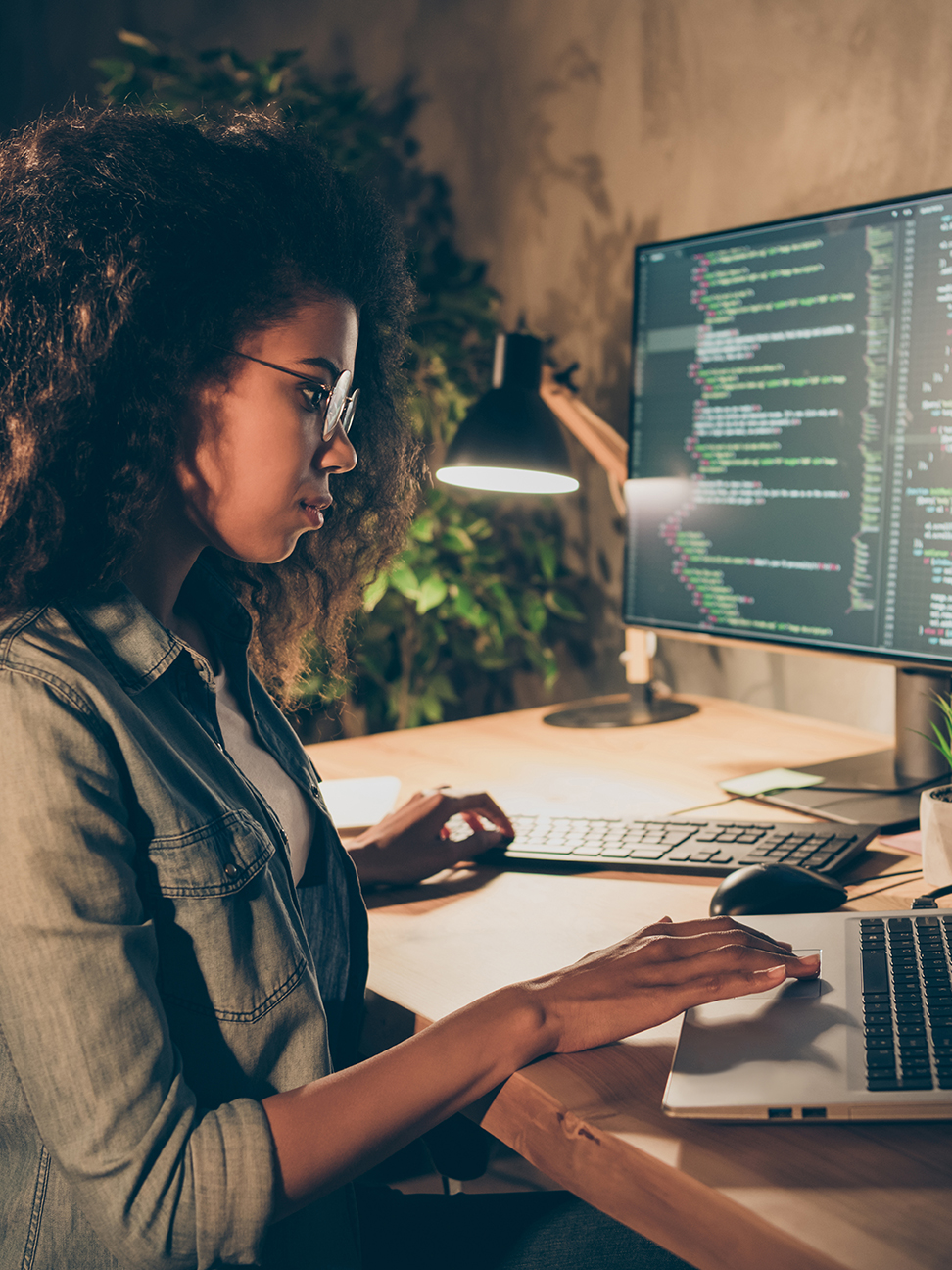 Woman working on a laptop