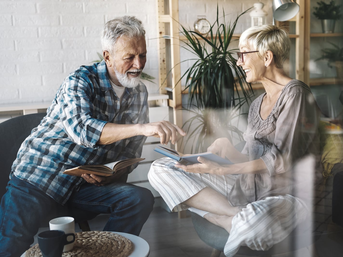 Elderly couple relaxing in senior living