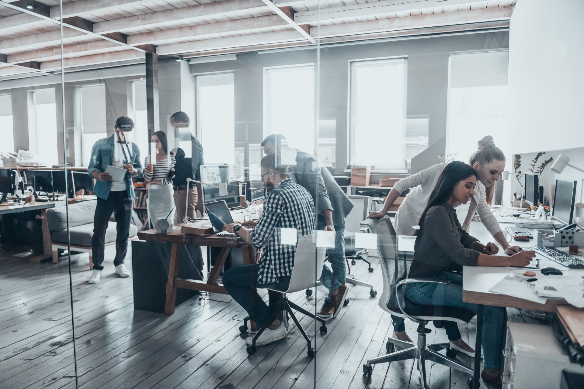 team of workers in an office building