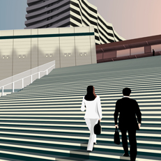 Employees Walking on a Staircase