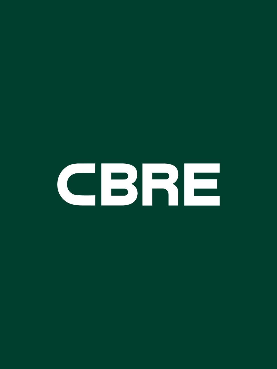White CBRE logo on CBRE Green background
