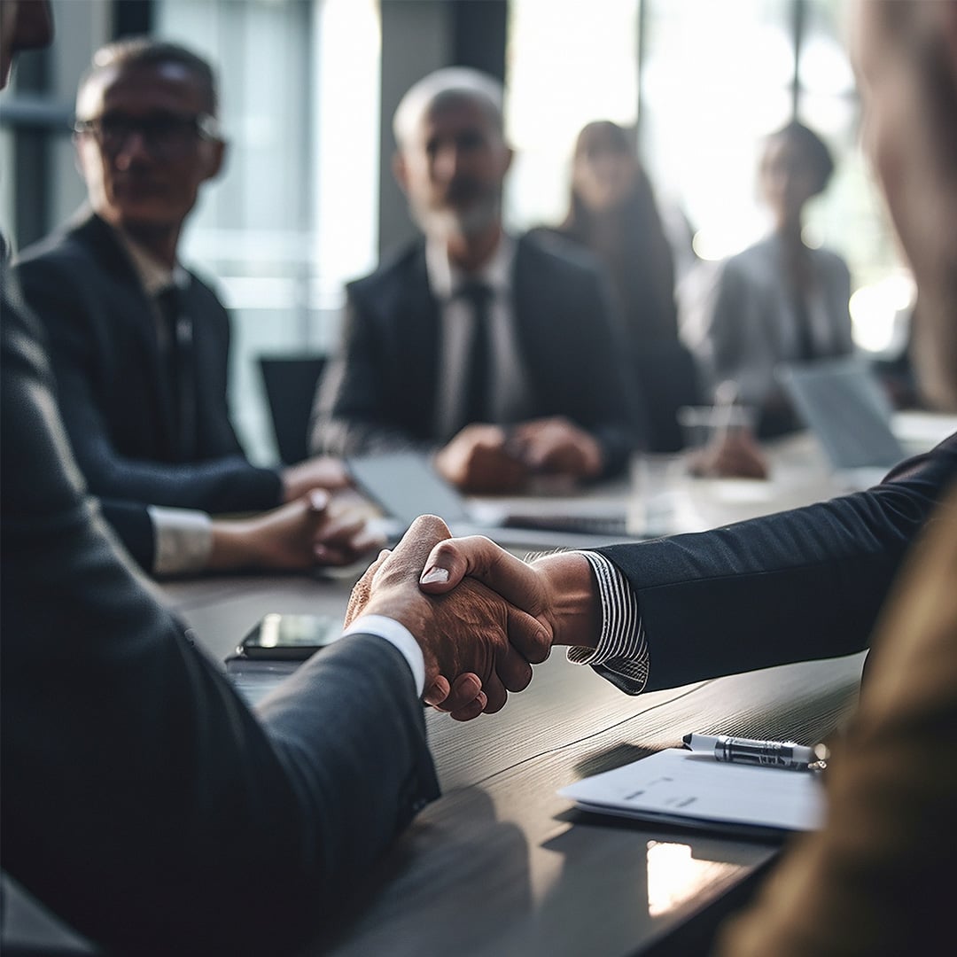 People shaking hands at a business meeting