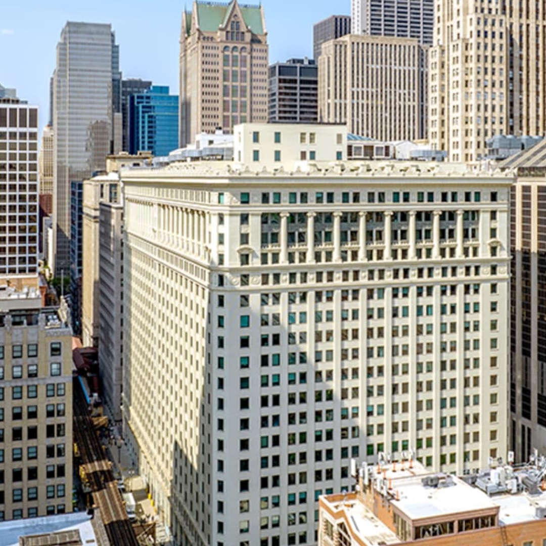 Exterior arial view of 175 W Jackson