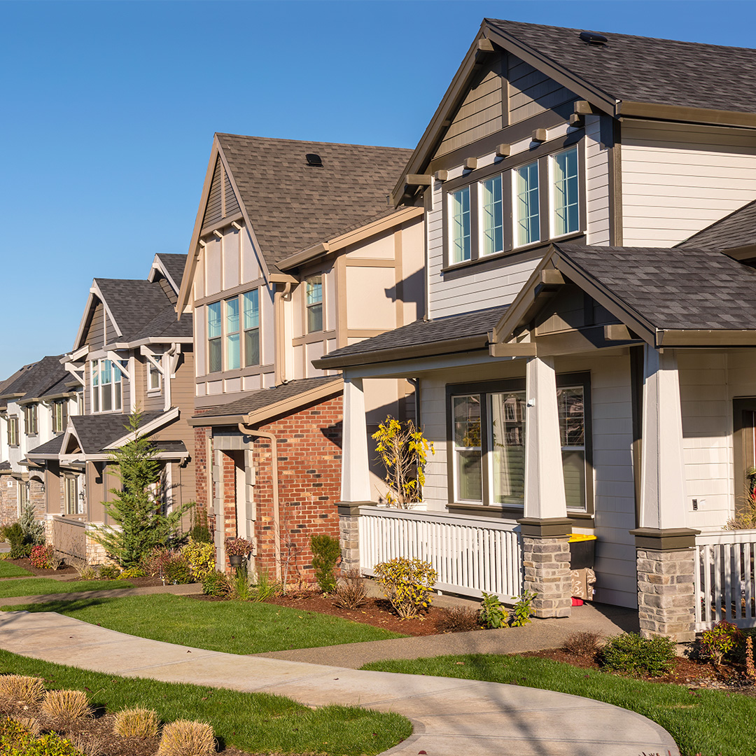 Street view line of houses in neighborhood