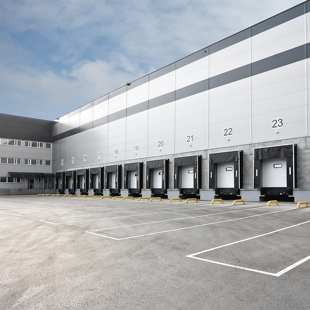 Loading docks at a warehouse.