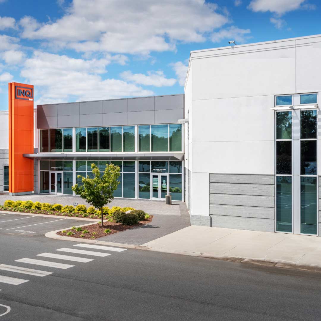 Exterior of INQ @ 2401 office building in Charlotte's Crown Point neighborhood