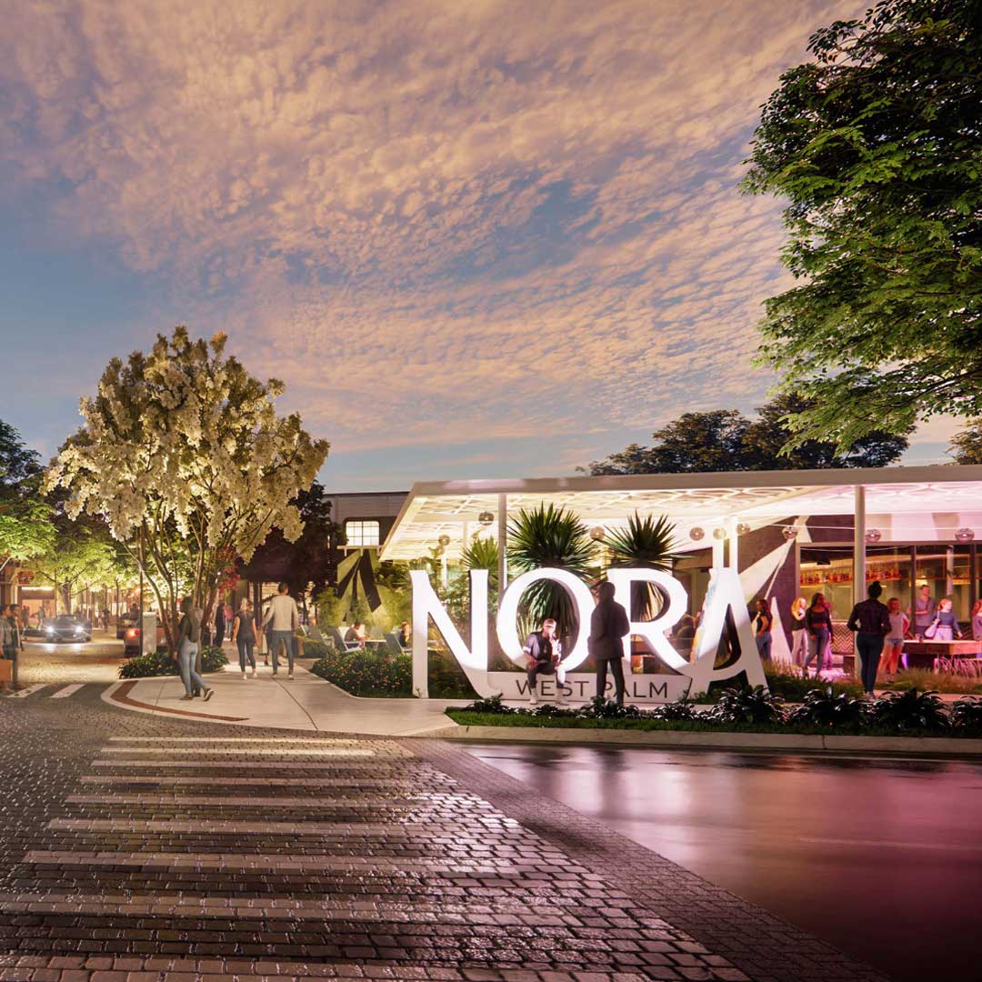 Rendering mixed-use district entracne in West Palm Beach